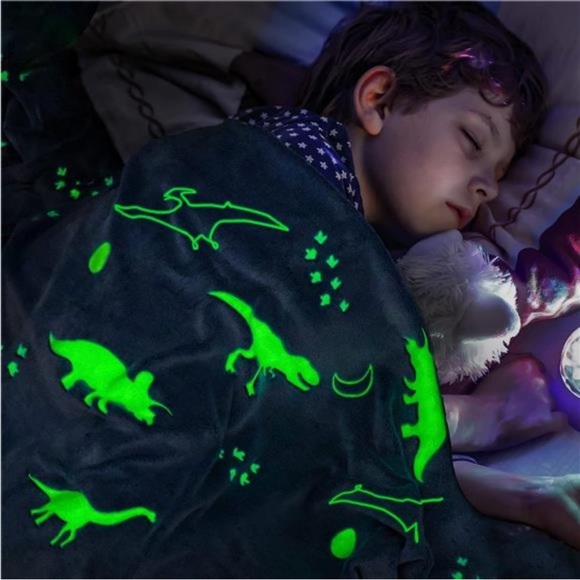 Glow in The Dark Dinosaur Throw Blanket Blue NEW - Picture 8 of 8
